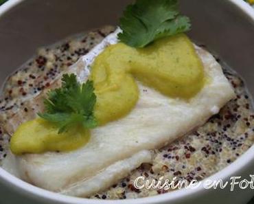 Dos de cabillaud et son pesto de mangue sur lit de quinotto au lait de coco