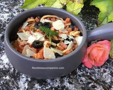 Spätzle à la tomate jambon olive et parmesan