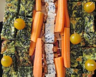 Tortilla aux épinards et brochettes de Bleu aux noix