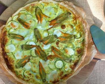 Tarte fleurs de courgettes, courgettes et mozzarella