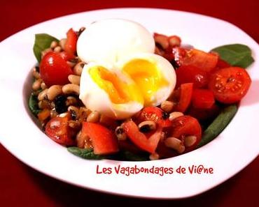 Salade d'épinards, haricots cornille et œufs mollets