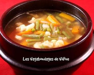 Soupe chou-fleur, haricots verts, carottes