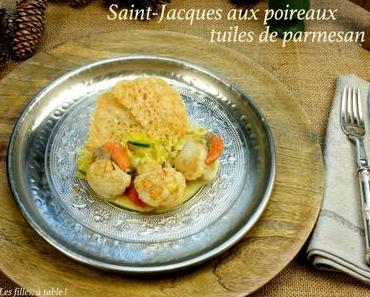 Saint-Jacques aux poireaux, tuiles de parmesan