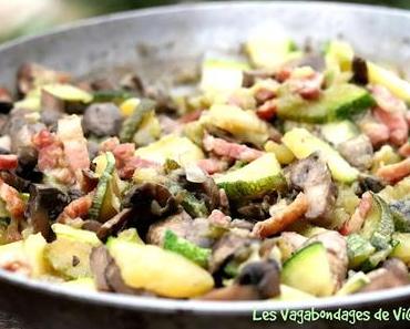 Poêlée courgettes, champignons et lardons