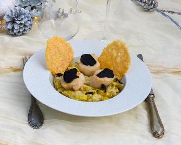 Noix de Saint-Jacques aux truffes, fondue de poireaux