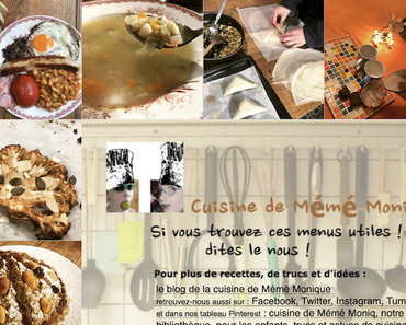 menus de la cuisine de mémé Moniq du 12 au 18 décembre